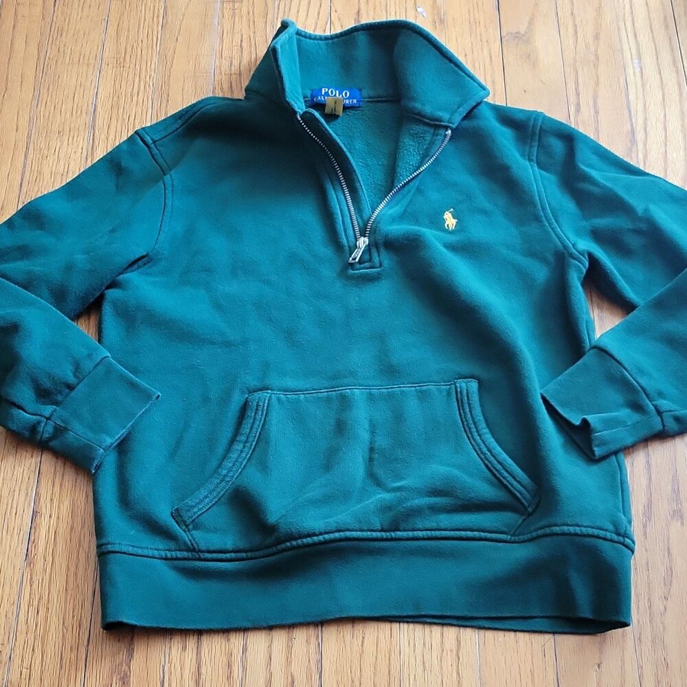Polo Ralph Lauren Green 1/4 Zip Fleece Sweatshirt Embroidered Pockets Men M